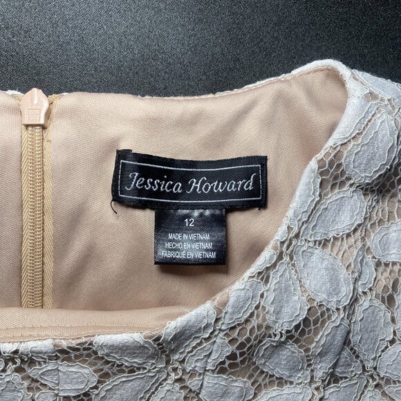 Jessica Howard White Beige Lace Overlay Sleeveless Dress Womens 12 Fit Flare EUC - Picture 6 of 11
